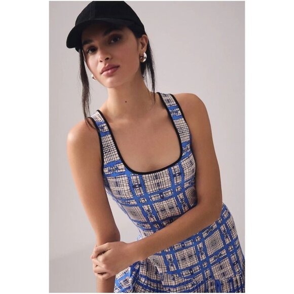 Anthropologie Dhruv Kapoor Plaid Mesh Midi Dress in Blue Size S - Picture 5 of 14